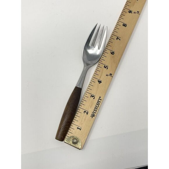 Dansk FJORD Dinner Forks Teak Handle Stainless Steel Germany 7 1/8” Set Of 7 - Picture 2 of 9